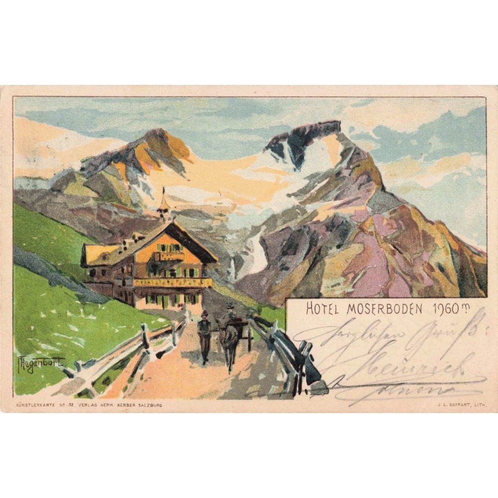 Hotel Moserboden 1960m Austria Artist Signed Postcard Hegenbart Litho Salzburg